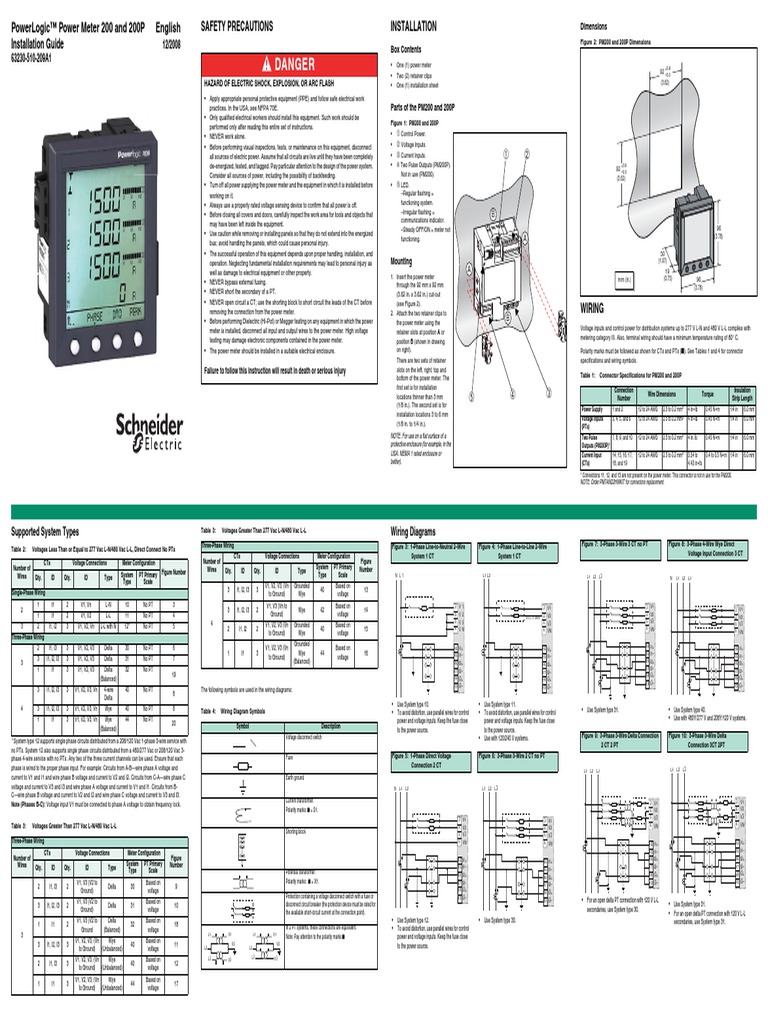 Installation Guide Pm200 Electrical Engineering Electricity CT Components Diagram Powerlogic Ct Wiring